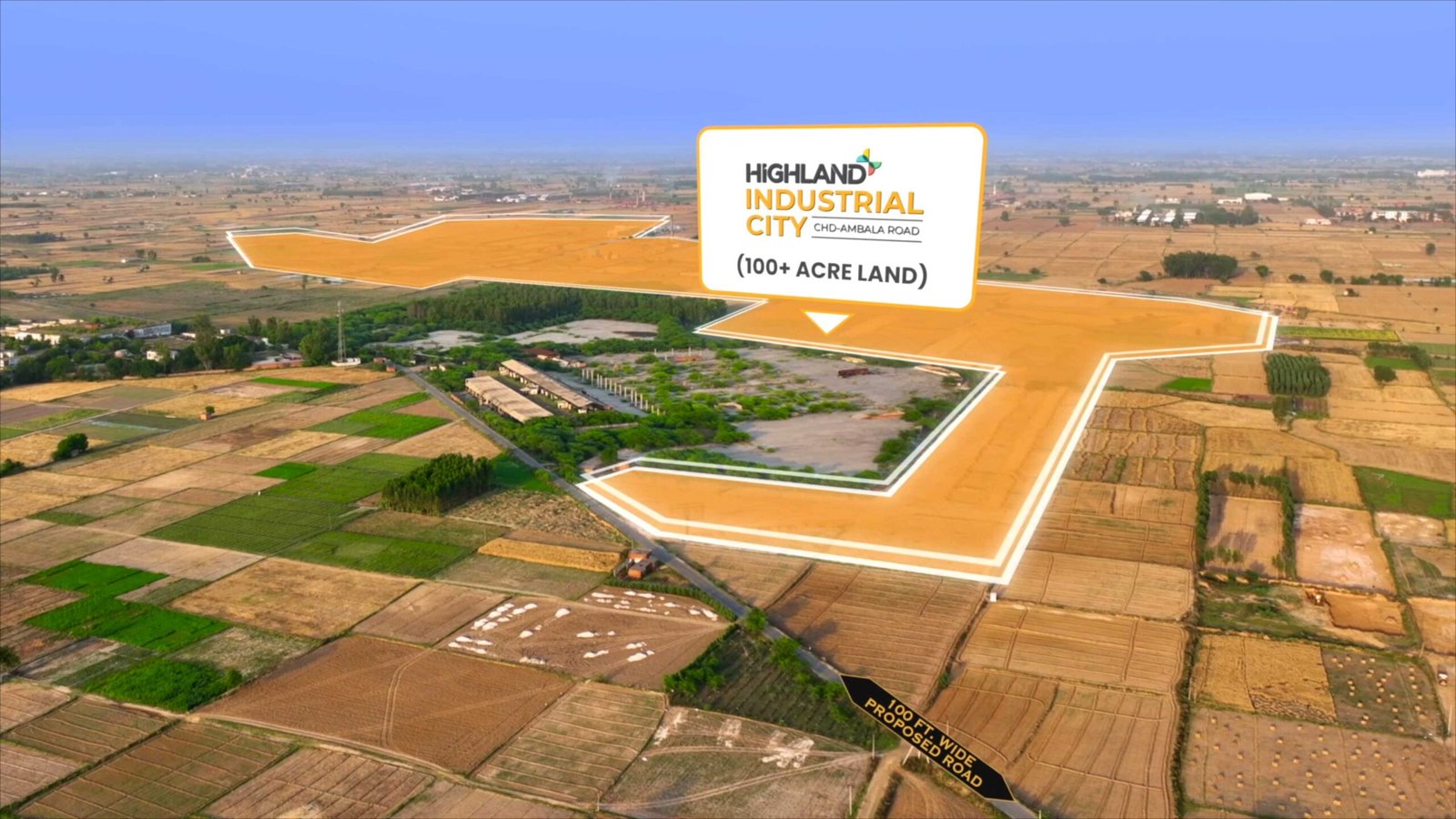 Aerial view of Highland Industrial City, 100+ acre site on NH-44, Lalru